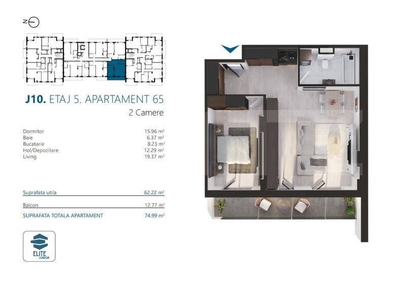 Apartament cu 2 camere, 62 mp, Ansamblu Rezidential, zona RIVUS