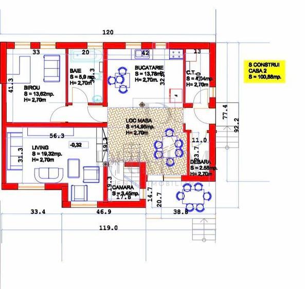 Duplex 6 camere - bucataria mobilata complet - toate utilitatile - 160 mp utili