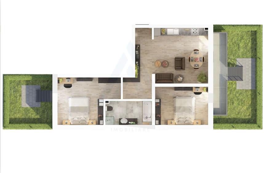 Apartament 61.2 mp utili 3 camere si gradina 47 mp in zona D-na Stanca