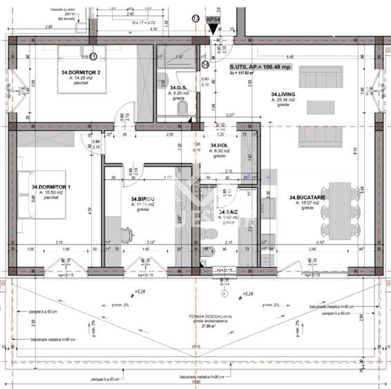 Apartament 4 camere 100 mp cu terasa 40 mp, pod 60 mp, mobilat utilat - 1
