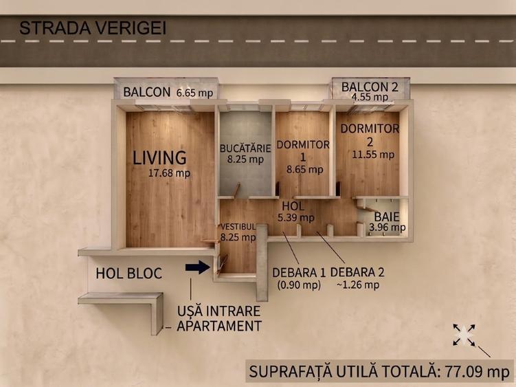 Apart 3 Camere Decomandat-77mp-etj2-Verigei(Piața Progresul/viitor Metrou M4)