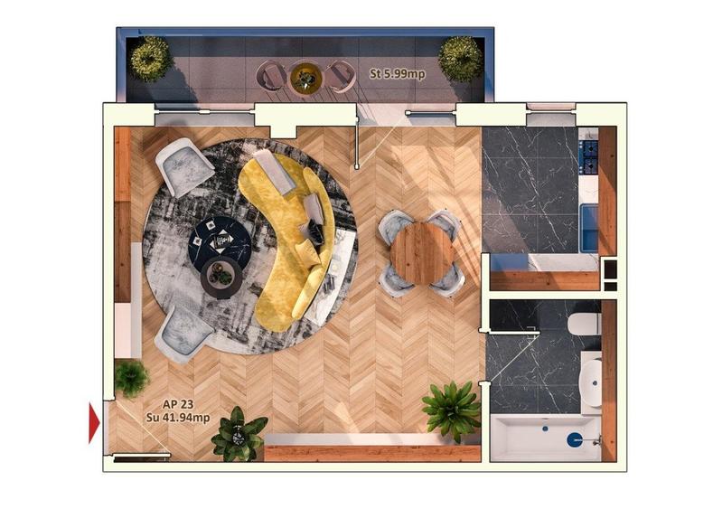 Garsoniera de 41.5 mp, 6 mp balcon, parcare subterana, zona Marasti