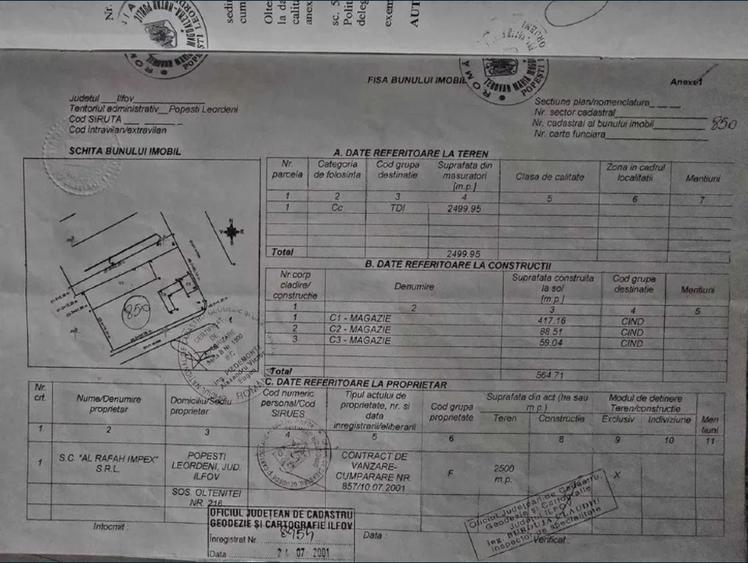 Vând teren intravilan suprafata 2500 mp, pret 99 euro mp negociabil, in Popesti-