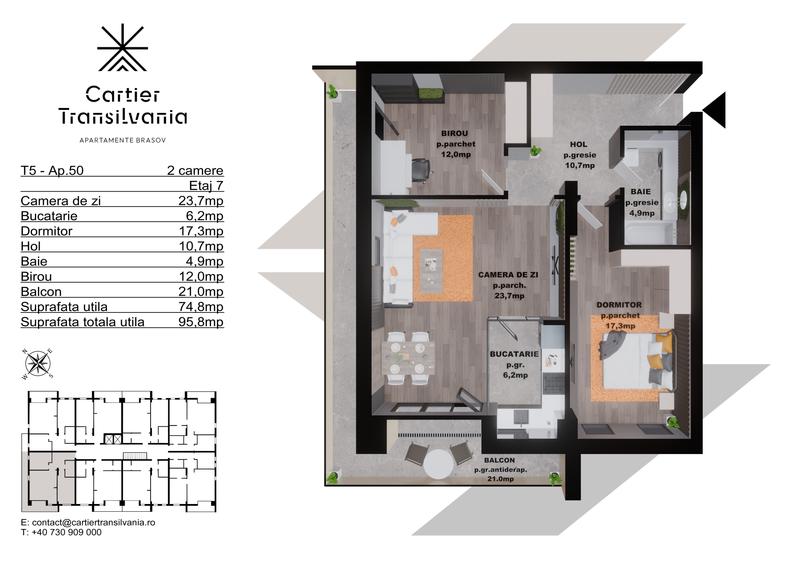 CARTIER TRANSILVANIA APARTAMENT 2 CAM INCALZIRE PARDOSEALA,PANOURI FOTOVOLTAICE