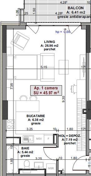 Apartament 1 Cameră, 46 mp + Balcon 6,4 mp | Elite City, Mărăști