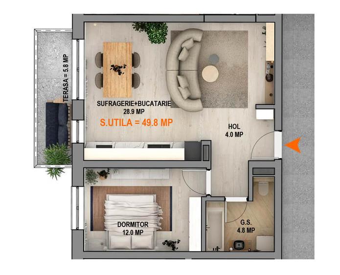 Apartament 2 camere 49,5 mp + balcon - finisat la cheie - parcare proprie