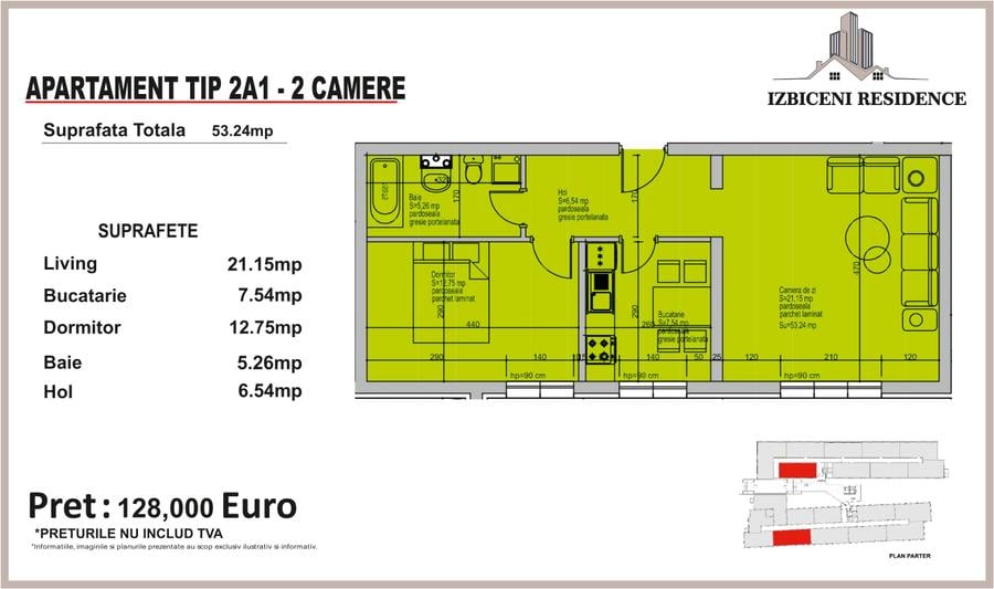 Apartament 2 Camere TIP 2A1 in complex Izbiceni Residence
