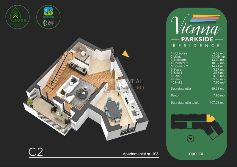 Apartament cu scara interioara in bloc nou - 3 camere, Bd Metalurgiei - 1