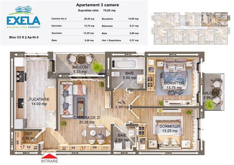 Apartament la cheie cu 3 camere 2 bai si 2 balcoane zona Pictor Brana