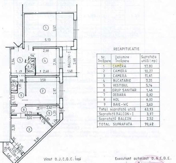 Apartament cu 3 camere - 71 m.p.- Nicolina 2, geam la baie