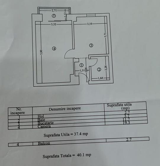 Apartament cu o cameră 40mp parter cu balcon zona Bratianu Scoala nr. 8
