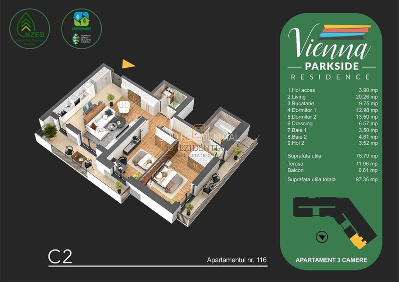 Apartament modern, ansamblu GREEN - 3 camere, zona parc Tudor Arghezi - 1