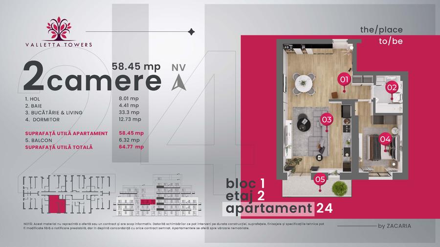 2 camere / 65mp utili /etaj2/Valletta Towers / Craiova