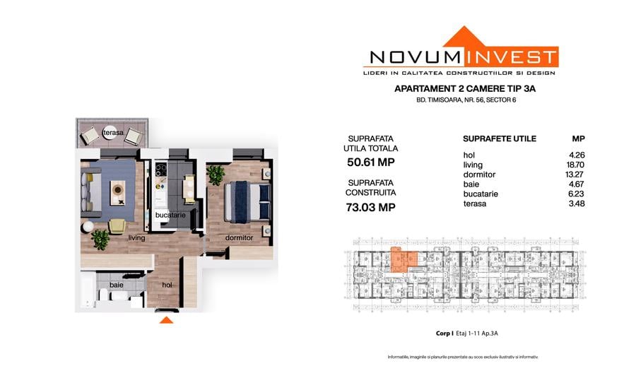 NOU - FAZA 4 - NOVUM 56 - Apartament 2 Camere Decomandat