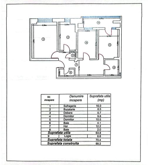 Apartament cu 3 camere, etaj 7, mobilat si utilat, VASLUI - zona GARA;