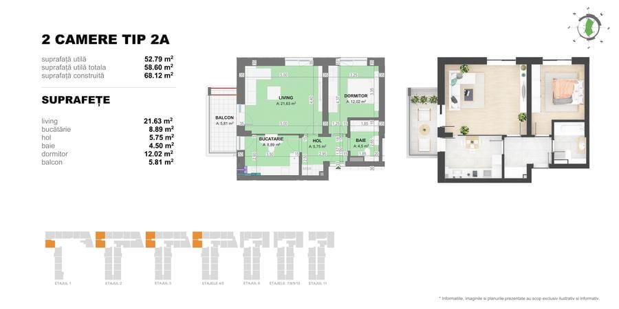 Apartament 2 Camere TIP A in Complex Doi Cocosi Residence