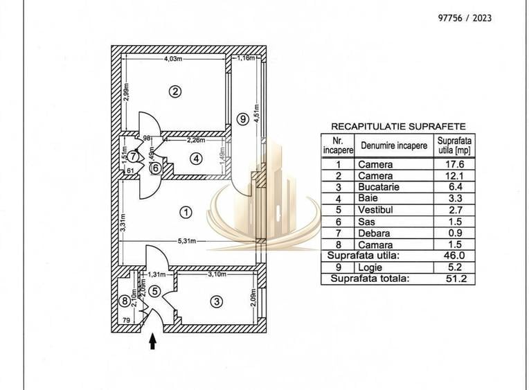 Apartament 2 camere | 51 mp | Etaj 4/10 | bloc reabilitat