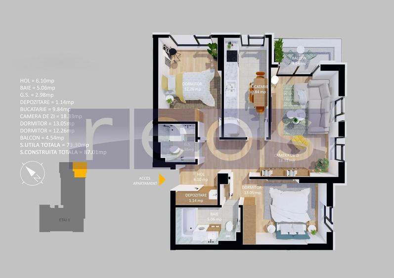 VANZARE APARTAMENT LA CHEIE | 3 CAMERE | 73 MP | TERASA | PARCARE - 1