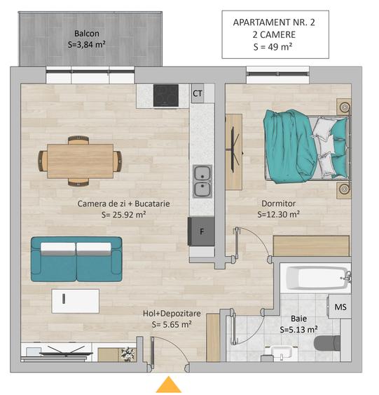 Ap. cu 2 camere, finisat la cheie, parcare inclusa, Magnolia Residence