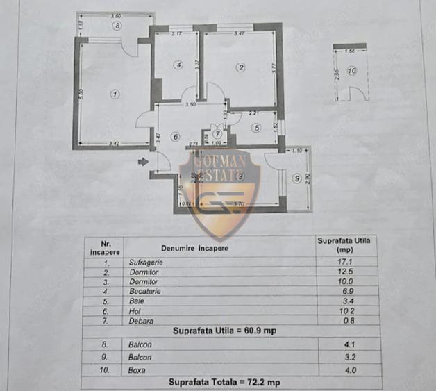 3 camere Tomis Nord Rovere Calinescu 72mp 2 balcoane boxa et 4/10 centrala gaz