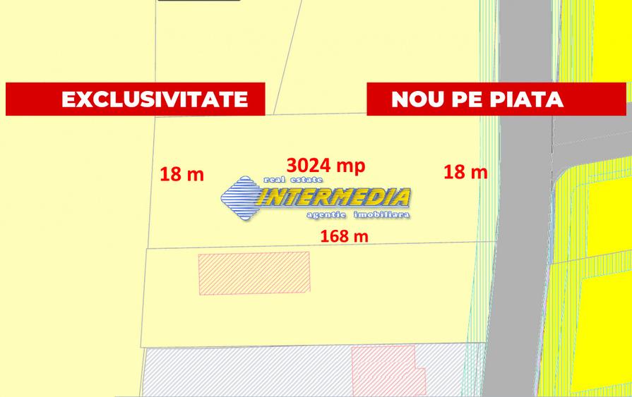 TEREN Intravilan in suprafata de 3024 mp, cu deschidere la drum de 18 m