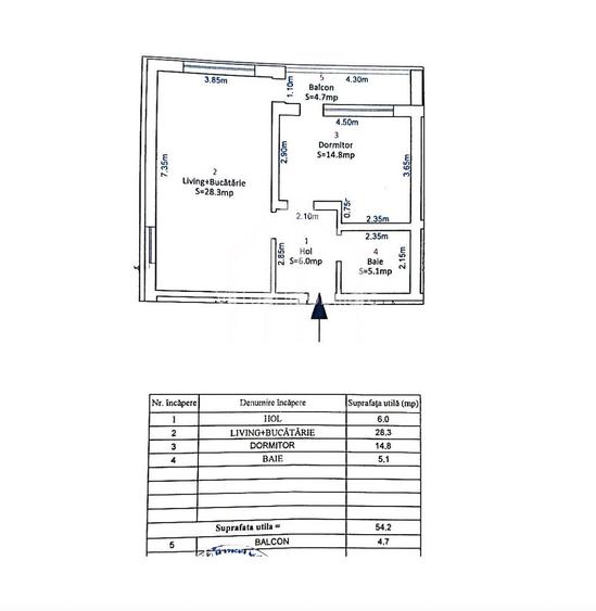 Apartament cu 2 camere, 54mp utili + balcon, etaj 2/4, Selimbar - 1