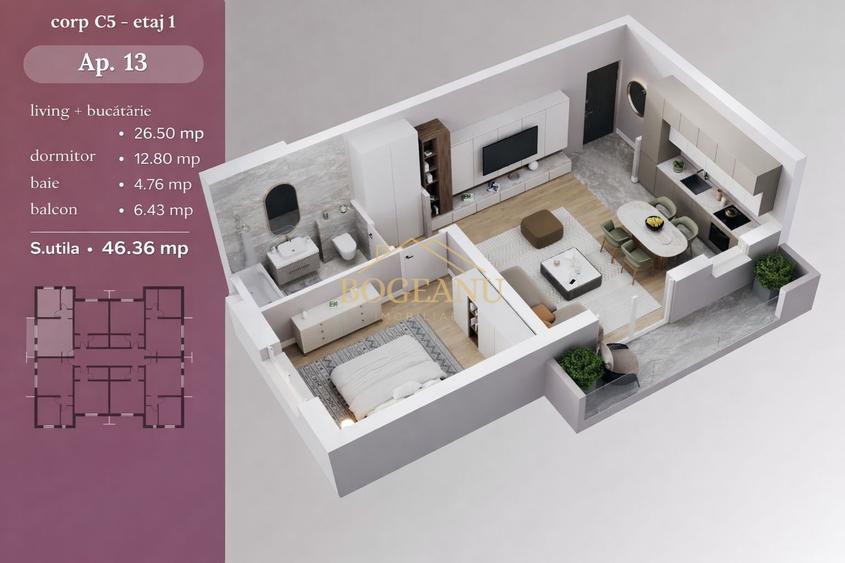 BG144-Apartament 2 camere bloc nou - Etaj 1-Giroc - Terasă-COMISION 0% - 3