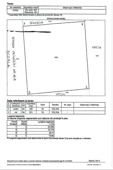 Teren de vânzare – Vânători | 400 mp | 70 €/mp