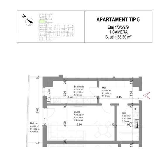 Apartament 1 camera decomandat, 45 mp, bloc nou, Mircea - Galata