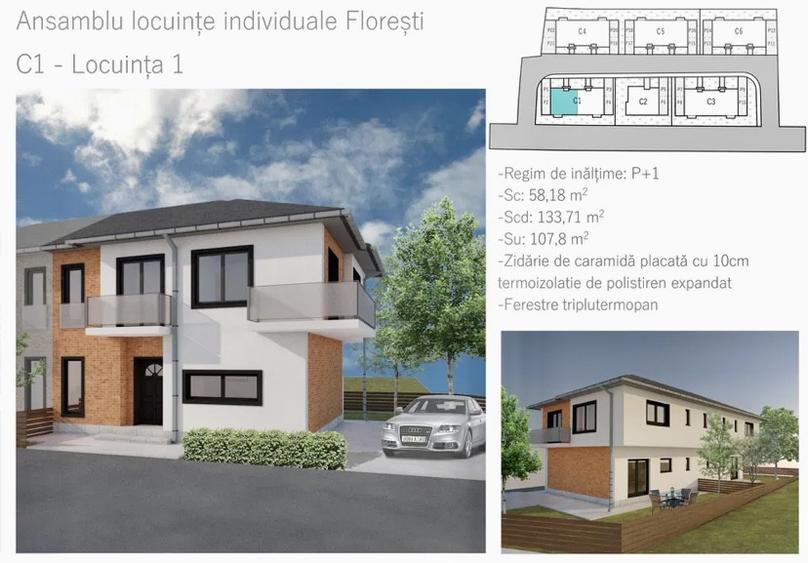 Duplex deosebit ,ansamblu privat, 108mp utili, teren 200mp,Floresti
