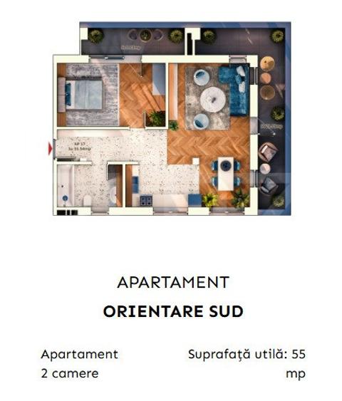 Apartament 2 camere semidecomandate, 52 mp, 9.30mp balcon, parcare subterana