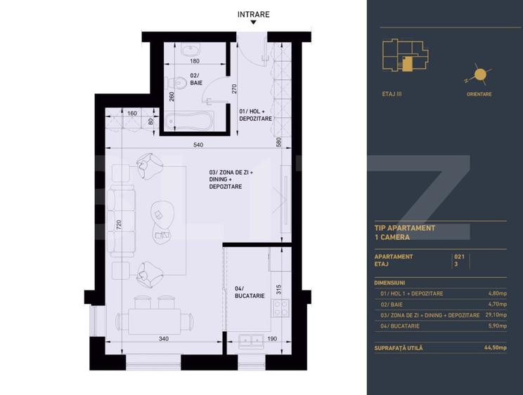 Apartament cu 1 camera, Smart Home, 44.5 mp - Complex Rezidential Nou