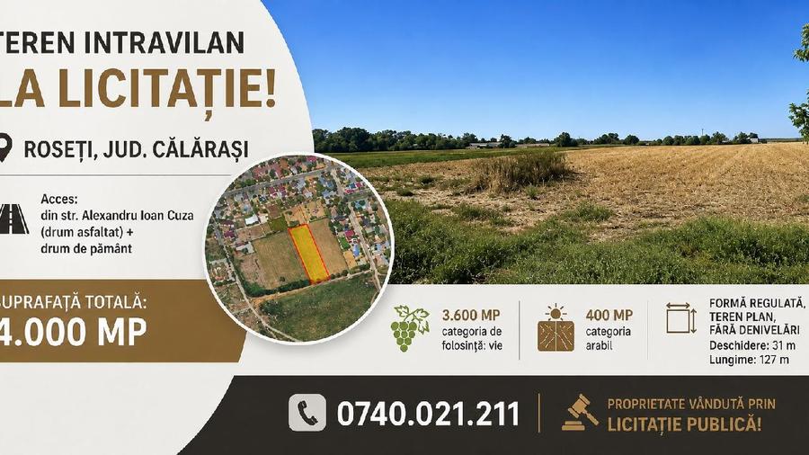 Teren intravilan - 4.000 mp, Loc. Roseti