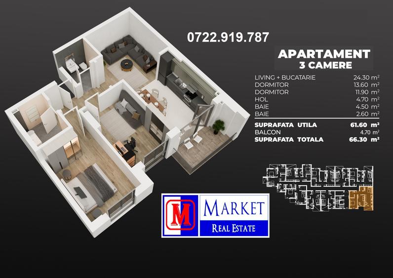 Apartament 3 camere / 2 bai - Metrou Berceni (200 metri)