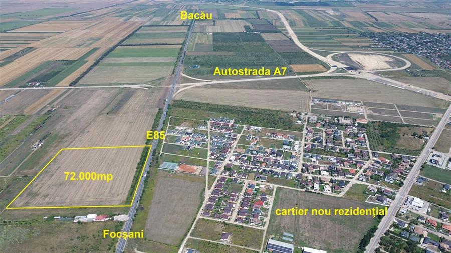 Teren de vanzare pe E 85 langa Autostrada A7 Focsani