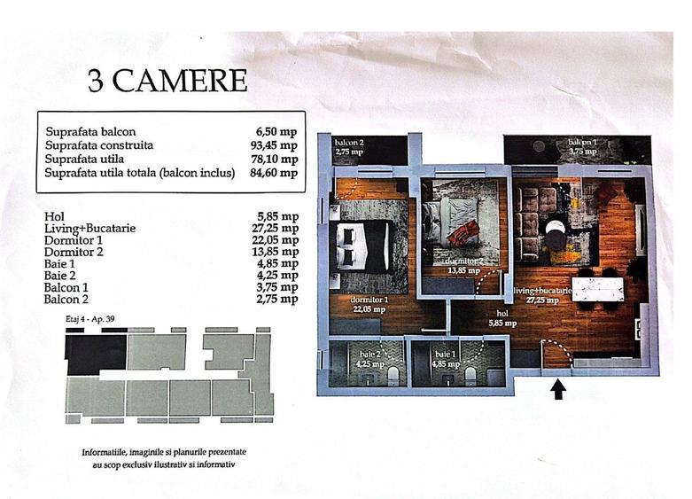 AP 3 CAM. LIVING OPEN-SPACE / BLOC P+5 FINALIZAT,MUTARE IMEDIATA!