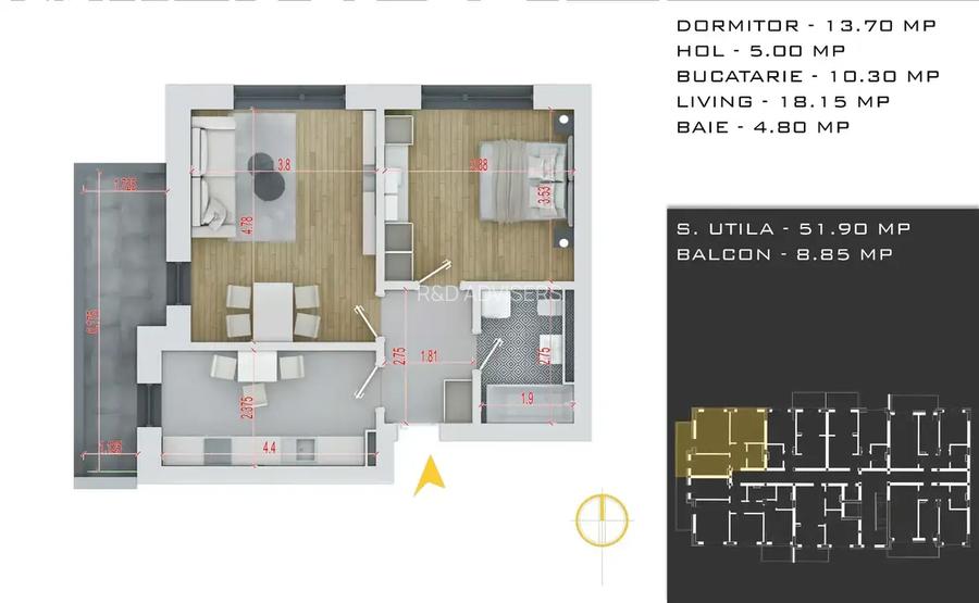 Apartaement 2 Camere Decomandat cu balcon generos langa Mega Image - 7