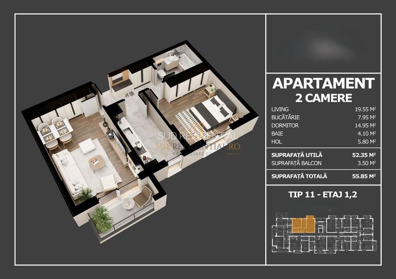 Apartament 2 camere de vanzare, decomandat, Rado Residence, Popesti - 1