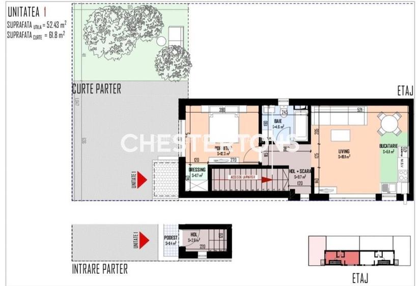 Vanzare Apartament 2 Camere cu Curte Proprie de 60 mp -Bragadiru
