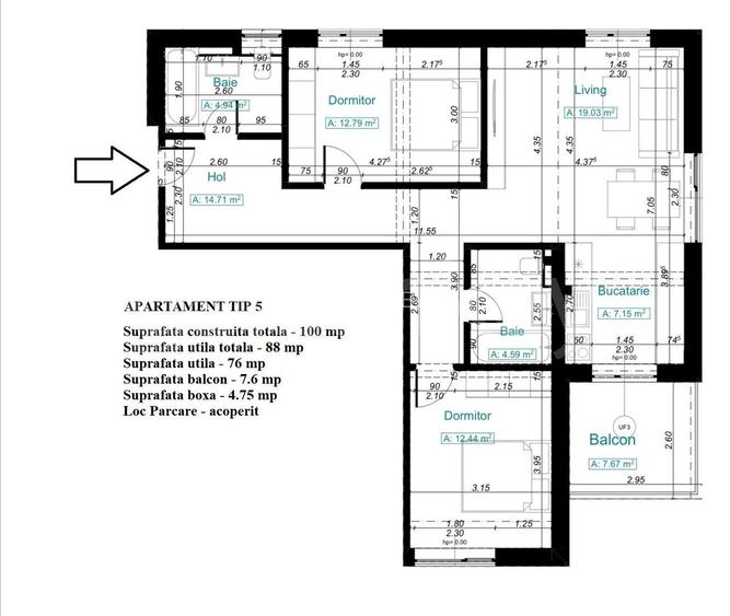 BLOC NOU | 3 camere | 107 mpc  | boxa 5 mp | Loc Parcare - 1