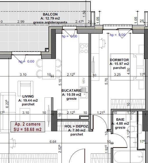 Apartament 2 Camere, 58,7 mp + Balcon 12,8 mp | Elite City, Mărăști