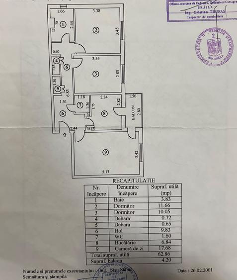 Apartament 3 camere, zona Buzaului, suprafata 66mp.
