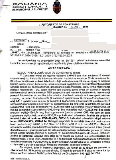 PROIECT AUTORIZAT SECTORUL 1, P+5 , 35 apartamente, 42 locuri parcare - 9