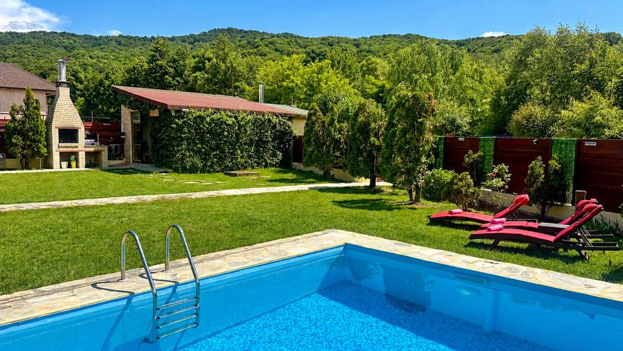 Proprietate cu doua corpuri de locuit, piscină, foisor, complet funcțională