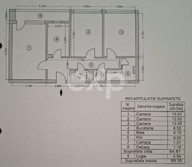Apartament decomandat cu 3 camere, renovat recent, centrală proprie