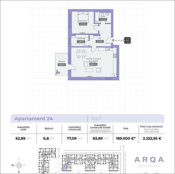 Apartament 3 Camere 70 MP Arqa Jolie Village Pipera - 1