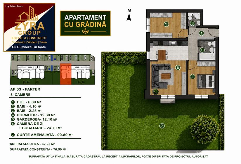 |Ap3 camere cu Gradina|S6Militari-Pacii|Incalzire pardoseala | La cheie|