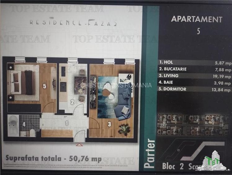 Reducere! Apartament spatios 2 camere, etaje intermediare, bloc nou, zona parc T - 2