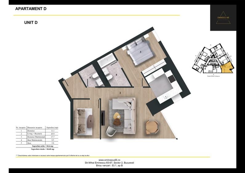 Apartament 3 camere tip D Ultracentral - Proiect Finalizat | Eminescu