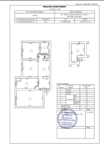 Apartament decomandat cu 3 camere, 66 mp  Sibiu- Zona Terezian